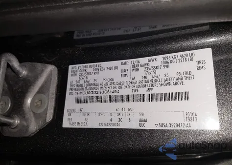 2017 Ford Escape Se из США, поврежденный, VIN 1FMCU0GD2HUC61494